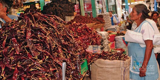 Foto: Puesto de chiles en el mercado de Oaxaca, Oaxaca. © Ediciones Larousse / Bertha Herrera.