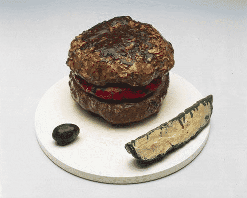 Hamburger with Pickle and Olive, Claes Oldenburg, 1962.