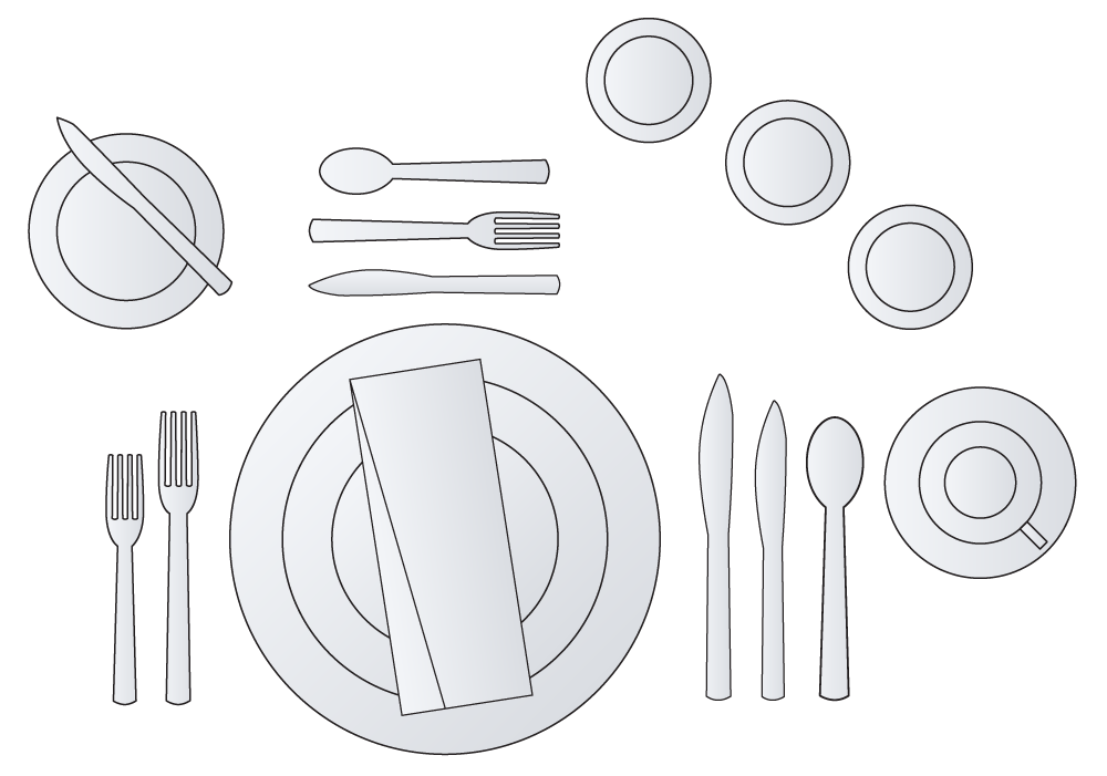 El montaje de una mesa para banquete es más formal y elegante, pues los meseros necesitan más habilidades para poder servir. Fuente: Archivo gráfico de Ediciones Larousse. 